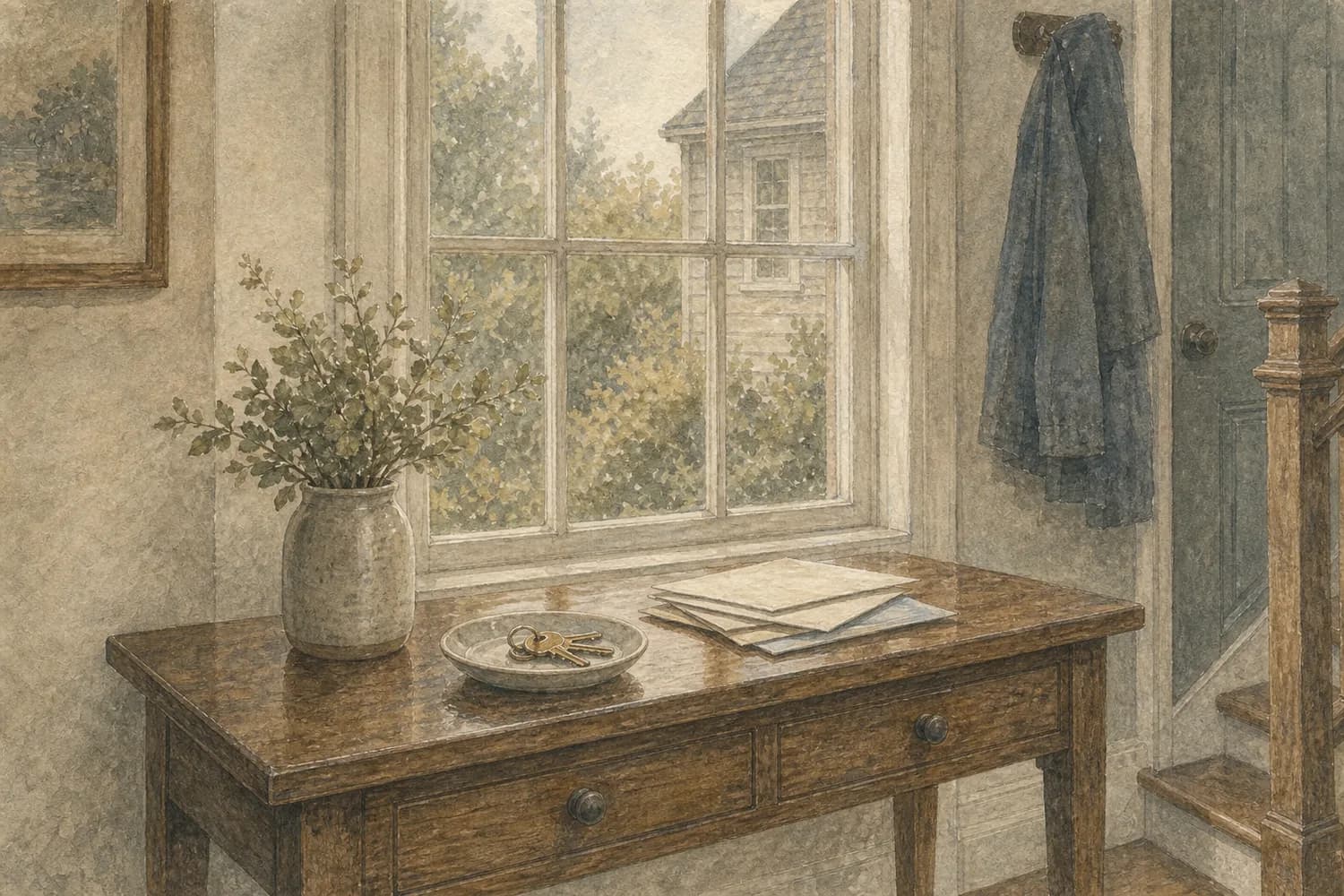 Watercolor detail of a freshly cleaned corner in a Capitol Hill home