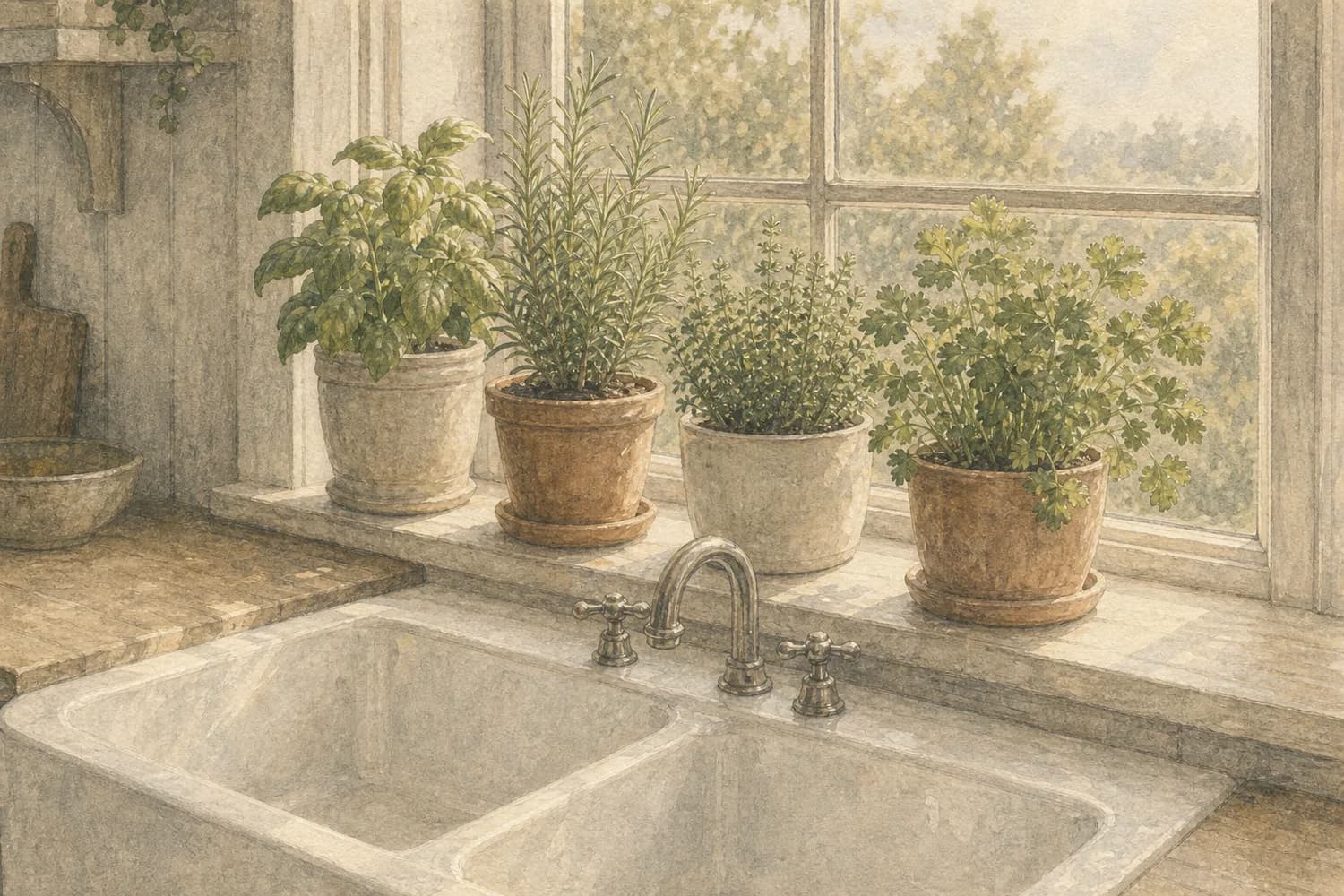 Watercolor detail of a freshly cleaned corner in a Fremont home