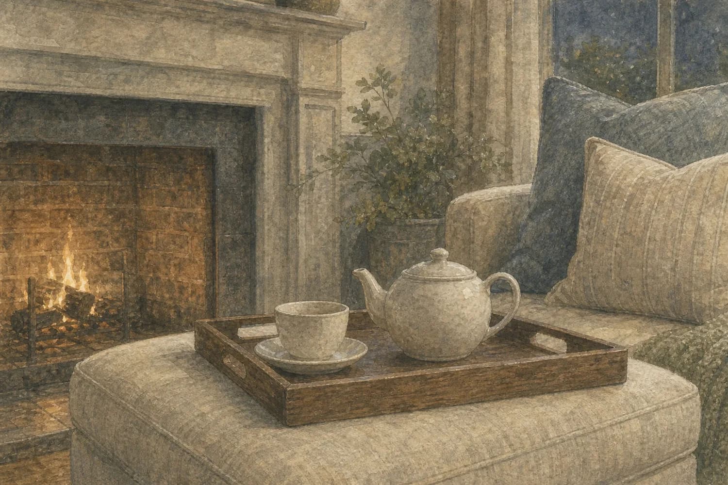 Watercolor detail of a freshly cleaned corner in a Madison Park home