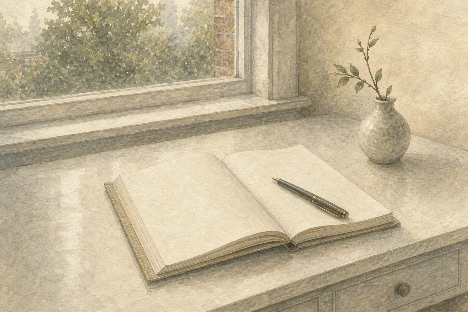 Watercolor detail of a freshly cleaned corner in a South Lake Union home