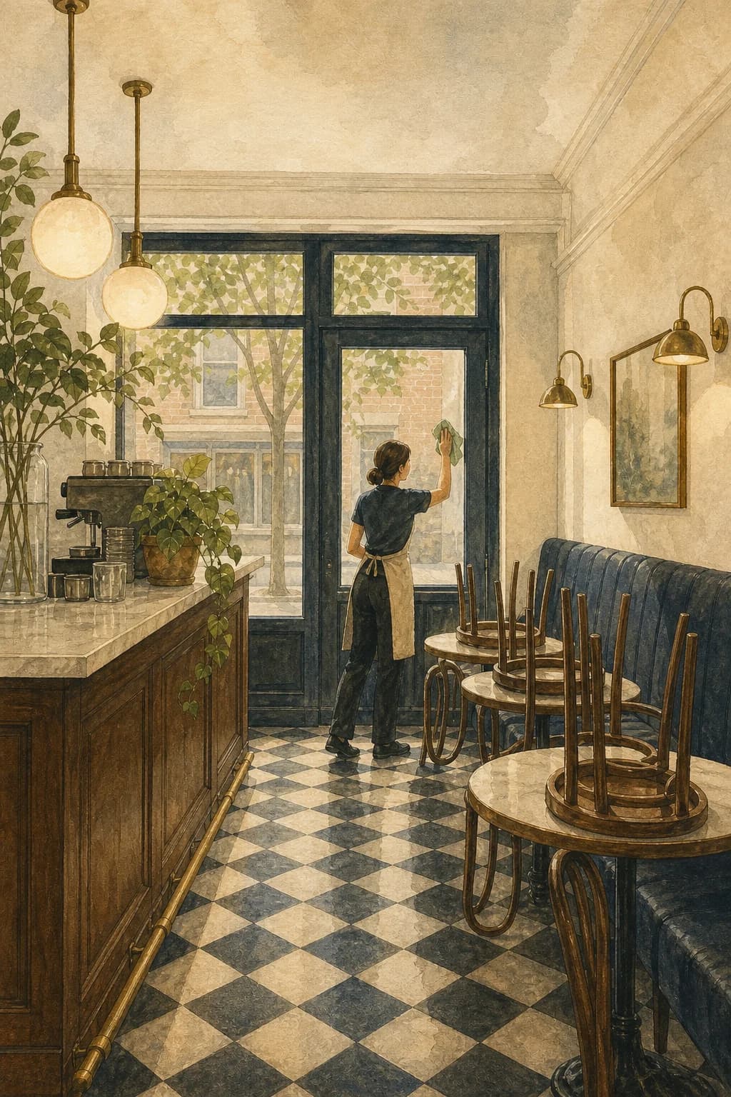 A painted customer-facing space polished after hours