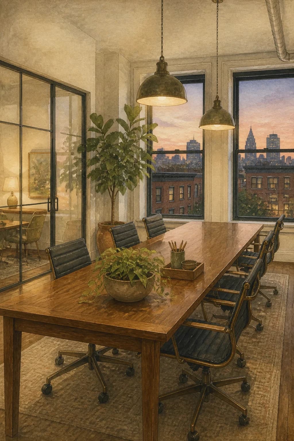 A painted open-plan office cleaned after hours